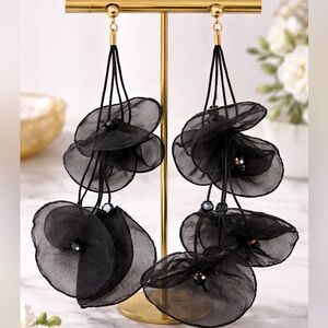 🖤 Black Organza Floral Statement Earrings